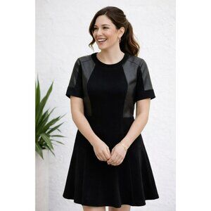 Rebecca Taylor Black Dress With Faux Leather Panels Back Zipper Closure